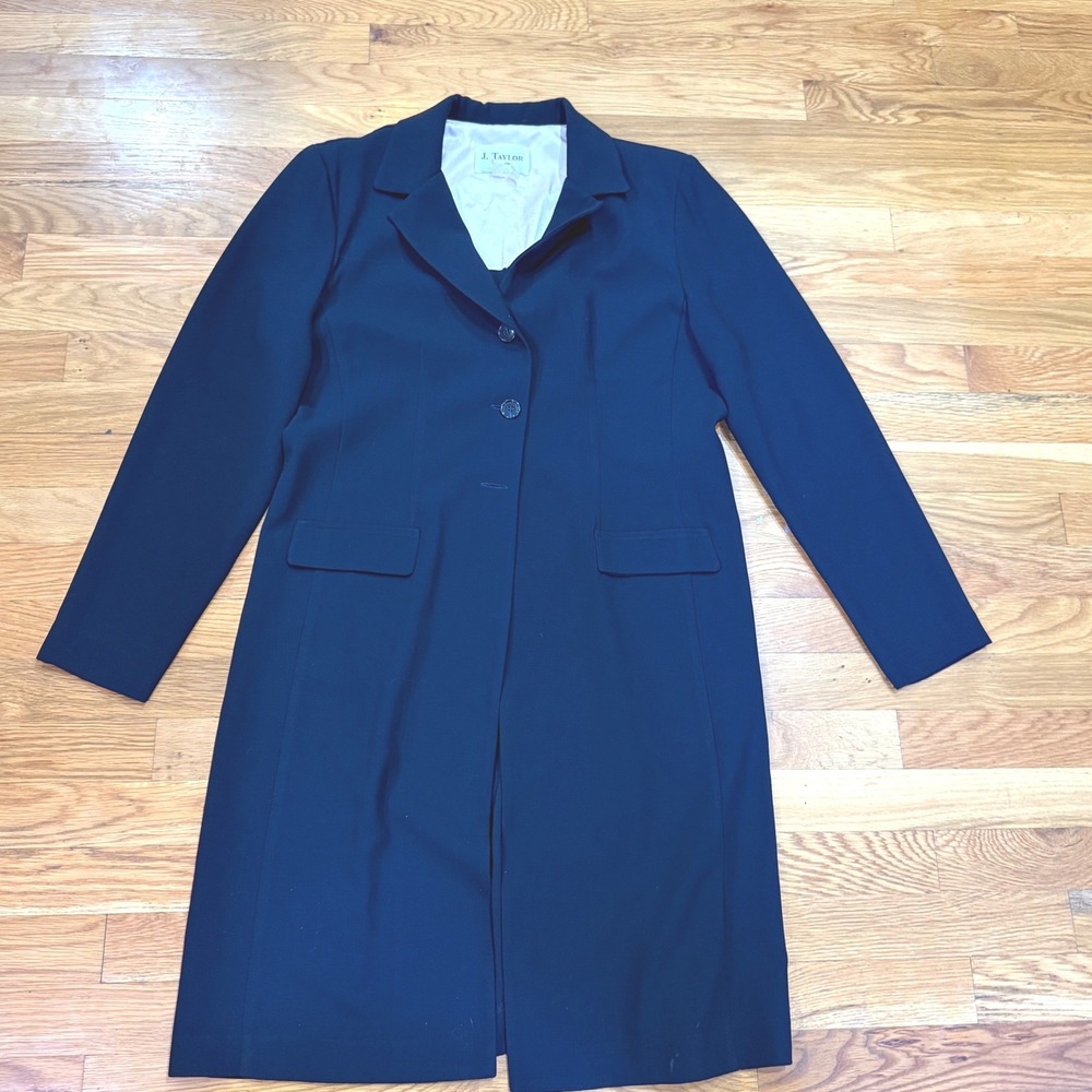 Vintage J Taylor Longline Blazer Jacket Womens Navy Blue Career Office Coat